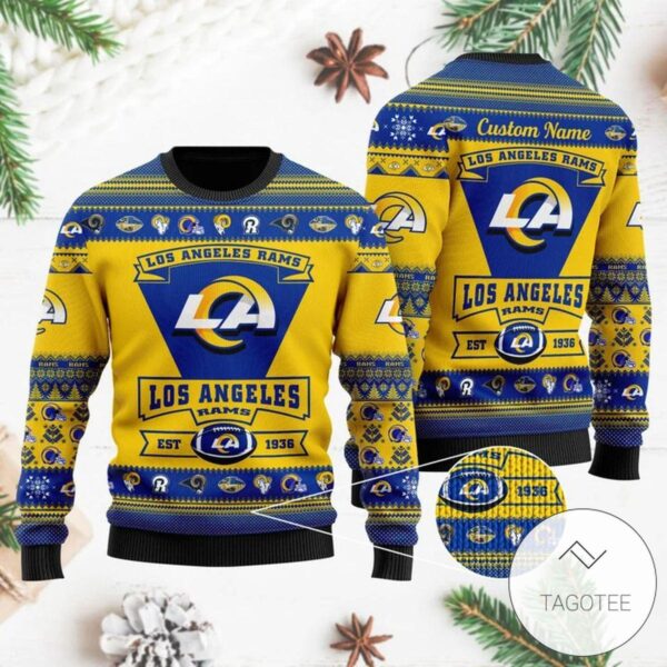 Los Angeles Rams Football Team Logo Custom Name Personalized Ugly Christmas Sweater