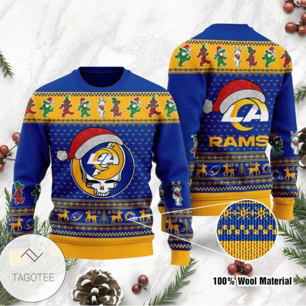 Los Angeles Rams Grateful Dead SKull And Bears Ugly Sweater NFL Football Christmas Shirt