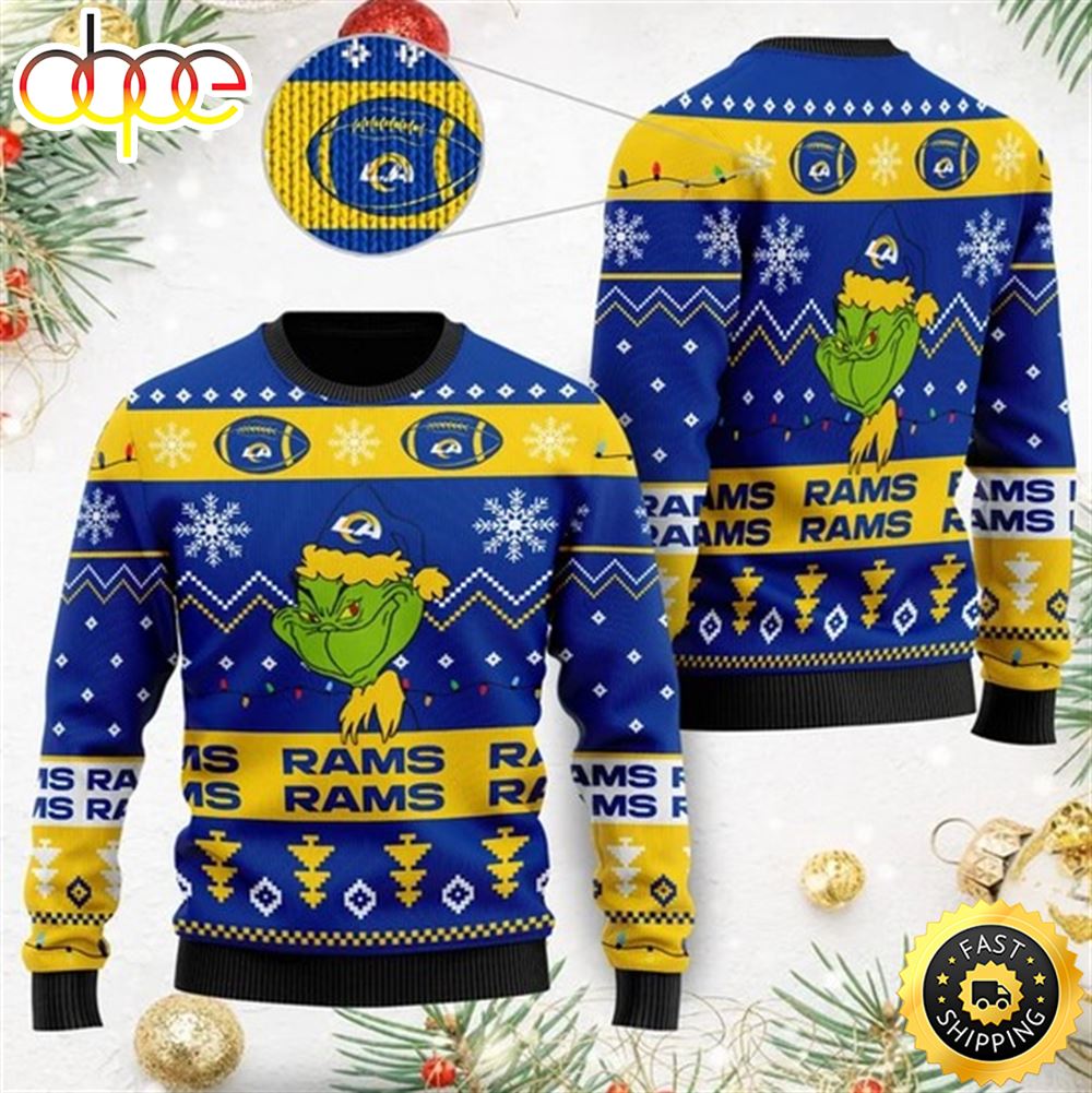 Los Angeles Rams American NFL Football Team Logo Cute Grinch Christmas Ugly Sweater Los Angeles Rams American NFL Football Team Logo Cute Grinch Christmas Ugly Sweater