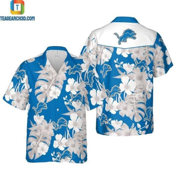 NFL Detroit Lions Blue Silver Flower Hawaiian Shirt