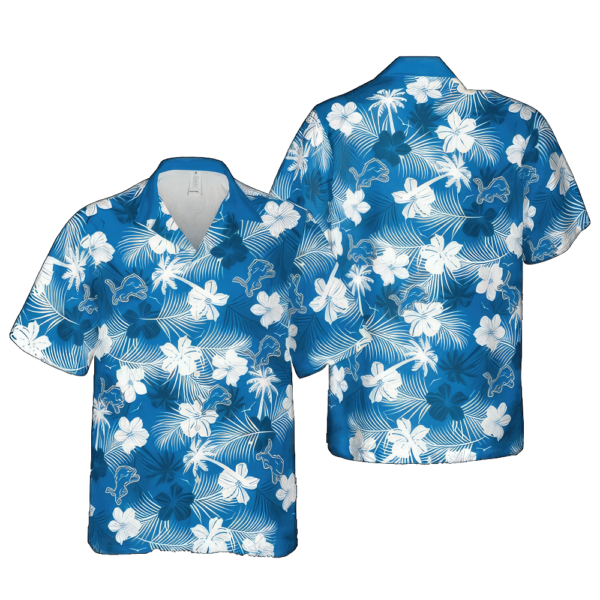 NFL Detroit Lions Blue White Flower Hawaiian Shirt