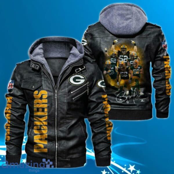 NFL Green Bay Packers 52 Clay Matthews mens Leather Jacket