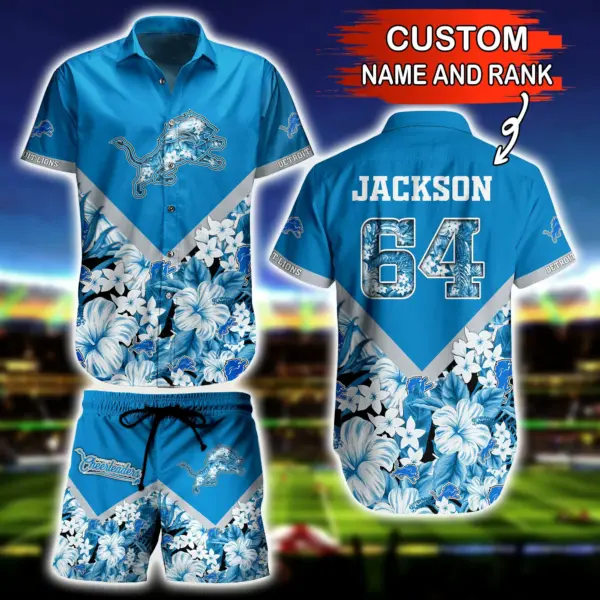 NFL Hawaiian Shirt Detroit Lions and Short Tshirt Floral Custom Name Number jpg