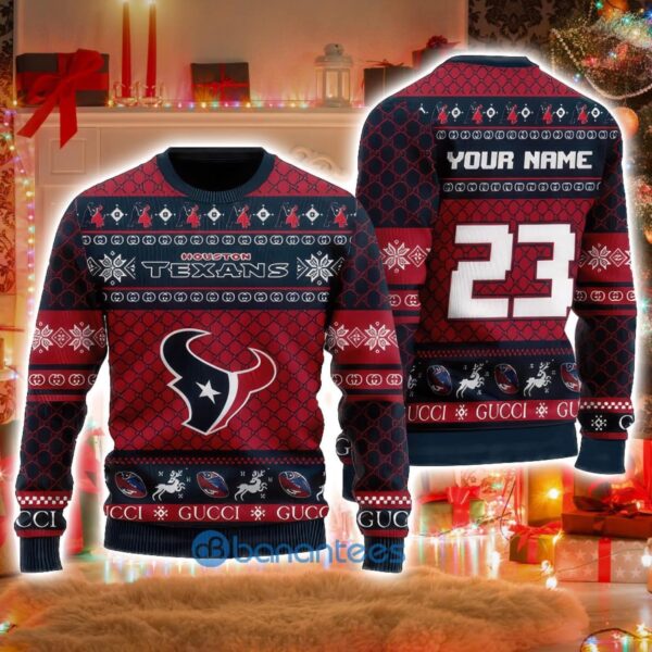 NFL Houston Texans Custom Name And Number Ugly Christmas Sweater Christmas Gift For Sport Team