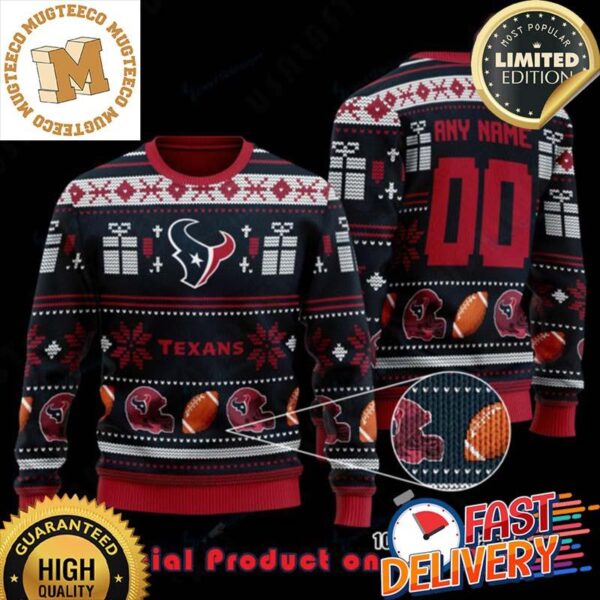 NFL Houston Texans Woolen Pattern Custom Name Ugly Christmas Sweater For Holiday 2023 Xmas Gifts