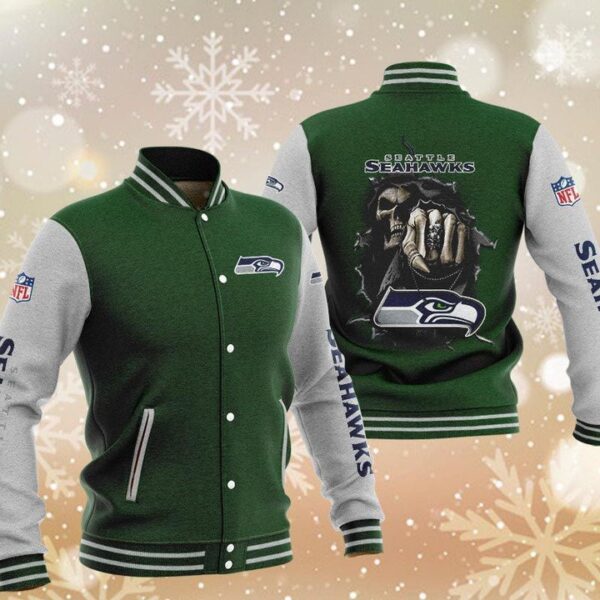 NFL Seattle Seahawks Green Skull death Baseball Jacket