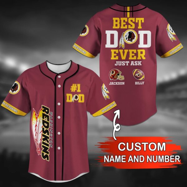 NFL Washington Redskins Custom Name Number 1 Best Dad Ever Baseball Jersey