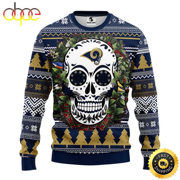 NFL Los Angeles Rams Skull Flower Ugly Christmas Ugly Sweater vmfhqc