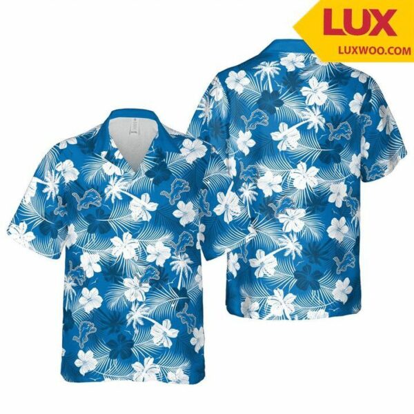 Nfl Detroit Lions Blue White Flower Trendy Hawaiian Shirt Aloha Shirt