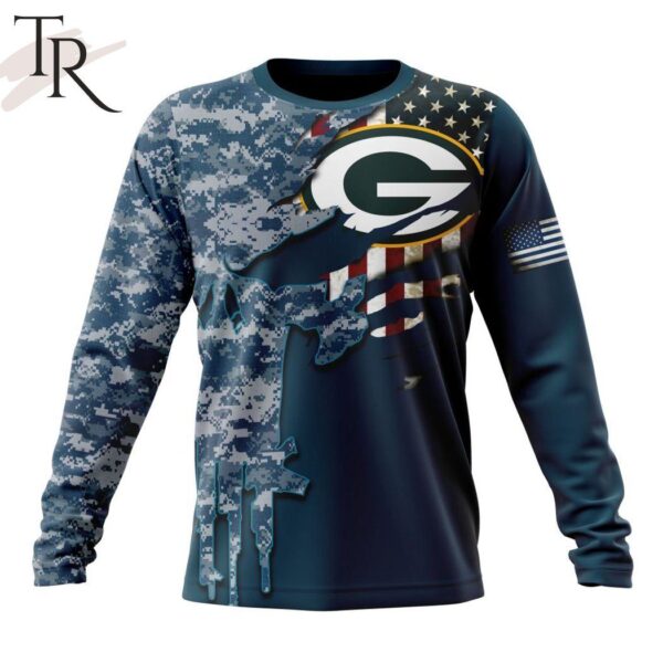 Personalized NFL Green Bay Packers Special Navy Camo Veteran Design Hoodie 6