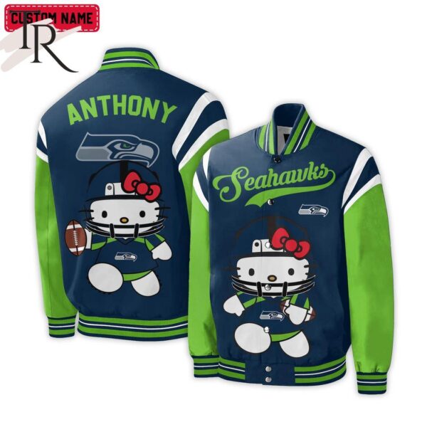 Personalized NFL Seattle Seahawks Special Hello Kitty Design Baseball Jacket For Fans