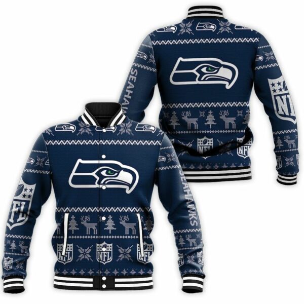 Seattle Seahawks 3d christmas pattern Personalized Baseball Jacket for fan