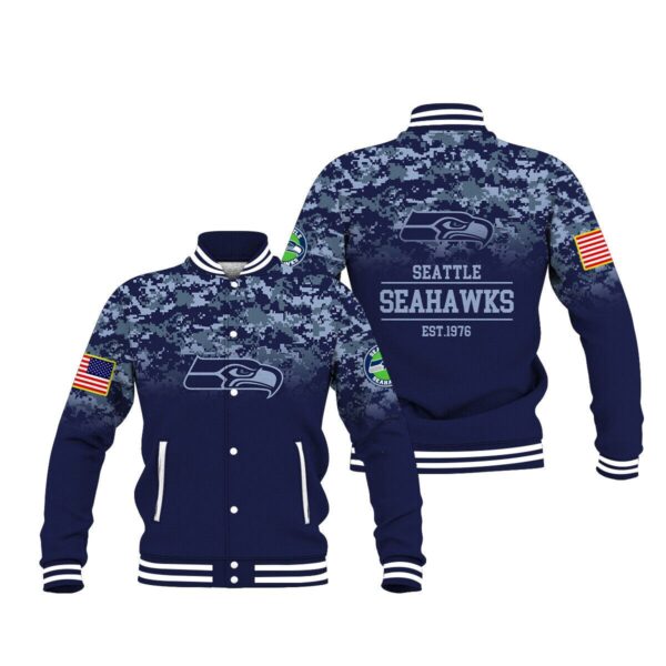 Seattle Seahawks 3d modelcamo style Personalized Baseball Jacket