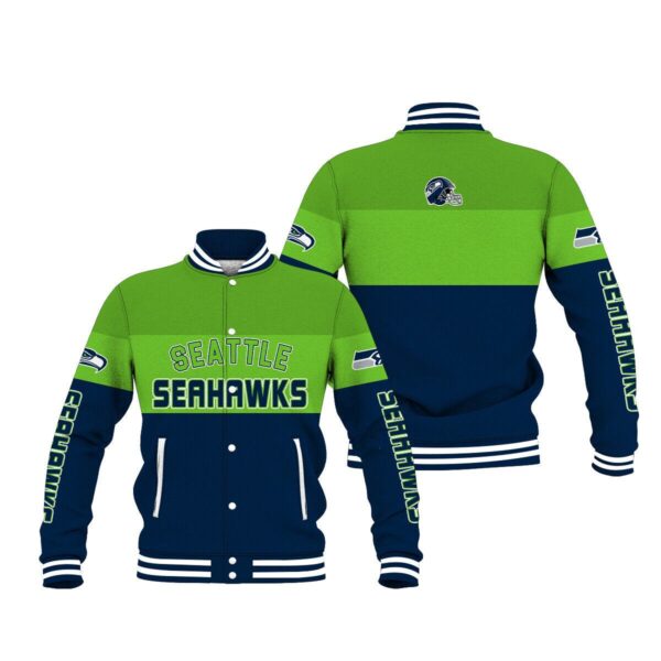 Seattle Seahawks Mens baseball jacket Varsity Jacket Button Down