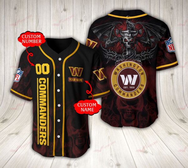 Washington Commanders flaming skull NFL BASEBALL JERSEY CUSTOM NAME for fan