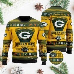 Green Bay Packers Football Team Logo Personalized Christmas Ugly Sweater- Christmas Gifts 2023