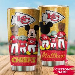 Kansas City Chiefs Grogu Mickey Groot Custom Name Tumbler