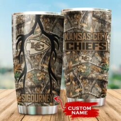 Kansas City Chiefs Hunting camo pattern Custom Name Tumbler