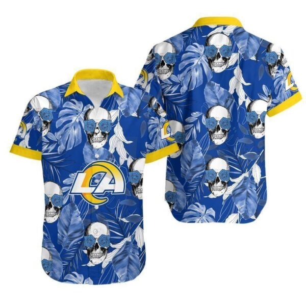 los angeles rams coconut leaves and skulls hawaii shirt and shorts sum 5076 rup0l