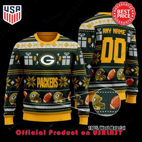 NFL Green Bay Packers Woolen Pattern Custom Name Ugly Christmas Sweater