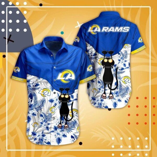 nfl los angeles rams black cat graphic trendy hawaiian shirt aloha shirt 3931 9524k