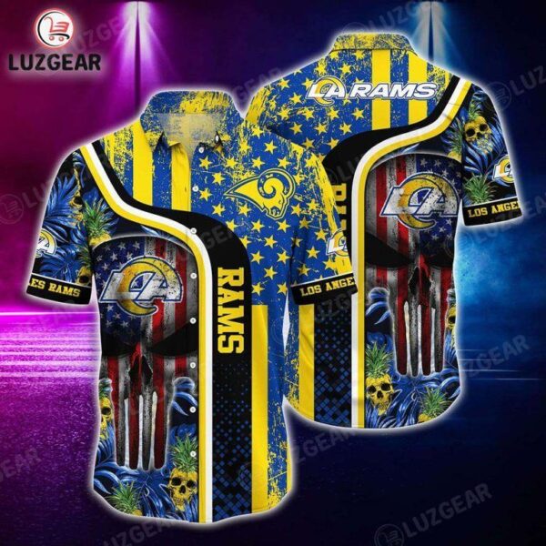 Nfl Los Angeles Rams Graphic Tropical Punisher Skull Trendy Hawaiian Shirt Aloha Shirt