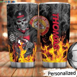 Personalized name Skull NFL Kansas City Chiefs Flame Tumbler