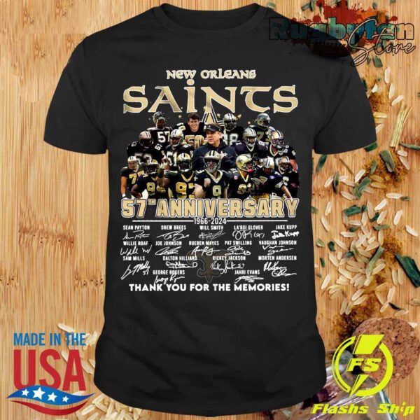 Official New Orleans Saints 57th Anniversary 1966 2024 Signature Thank You For The Memories T shirt