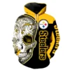 Pittsburgh Steelers NFL aloha flower 3D Skull Hoodie Pittsburgh Steelers Skull Face Hoodie