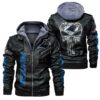 Carolina Panthers punisher skull Leather Jacket Motor Bomber Coat with Removable Hood s l960 3