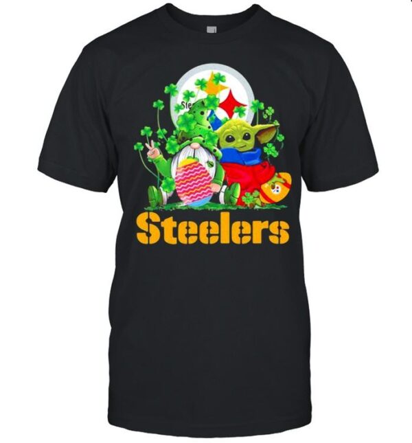 steelers football baby yoda vs gnome happy easters and st patricks day classic mens t shirt