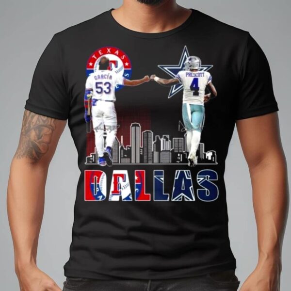 texas rangers garcia 53 and dallas cowboys prescott 4 signatures shirt