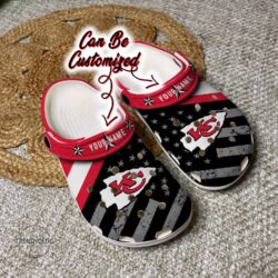 Football Crocs Personalized KC Chiefs American Flag Clog Shoes