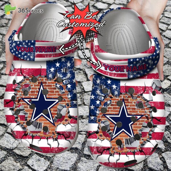 football personalized dallas cowboys american flag breaking wall clog shoes 3588 hhpgi