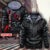 NFL Football Arizona Cardinals Logo hooded Leather Jacket Custom Name nfl football arizona cardinals logo leather jacket black and brown custom name