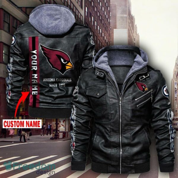 nfl football arizona cardinals logo leather jacket black and brown custom name