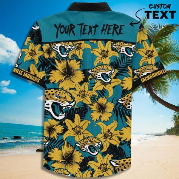 nfl jacksonville jaguars custom name teal flower gold hawaiian shirt 6167 aic7p