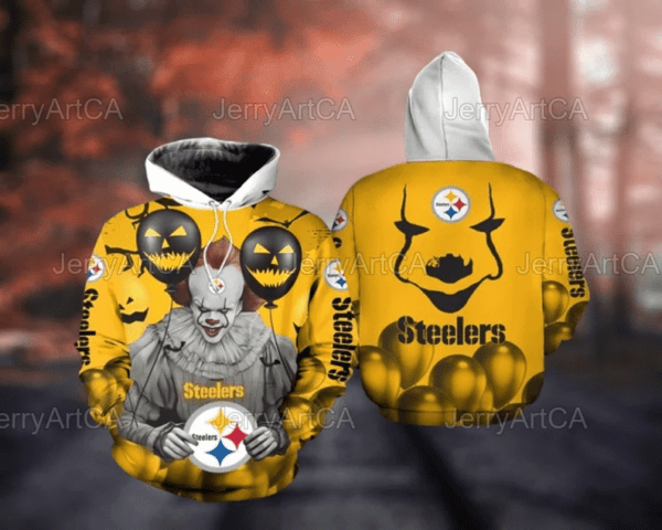 nfl pittsburgh steelers pennywise the dancing clown it halloween skull 3d hoodie 3d for fans 1107 oy8ao