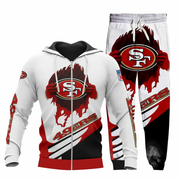 San Francisco 49ers NFL open shirt style set 3D Unisex Hoodie Sweatpants