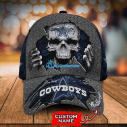 Custom Name dark skull Dallas Cowboys 3D Cap Print Full