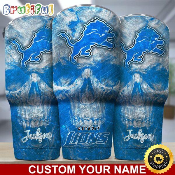 Custom Name NFL Detroit Lions Tumbler Skull Pattern For Sports Fan lmkszm