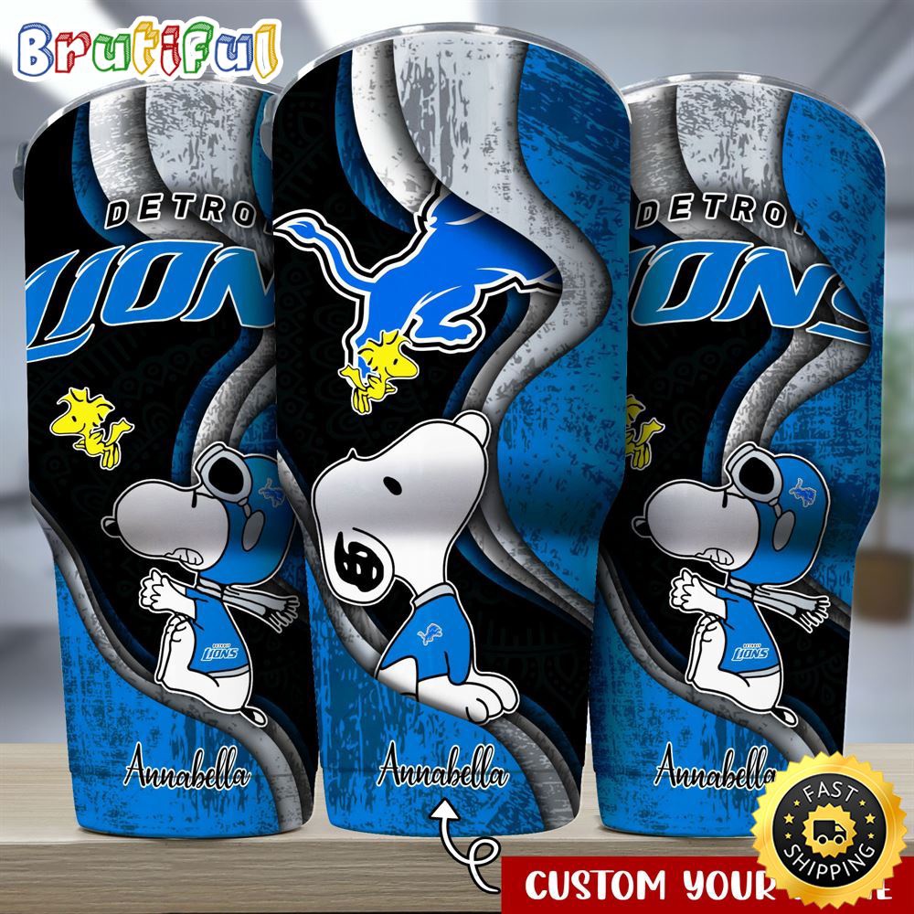 Custom Name NFL Detroit Lions Tumbler Snoopy Tumbler For Fans Custom Name NFL Detroit Lions Tumbler Snoopy Tumbler For Fans