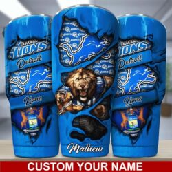 Detroit Lions NFL mascot Custom Name Tumbler Gift for Fan