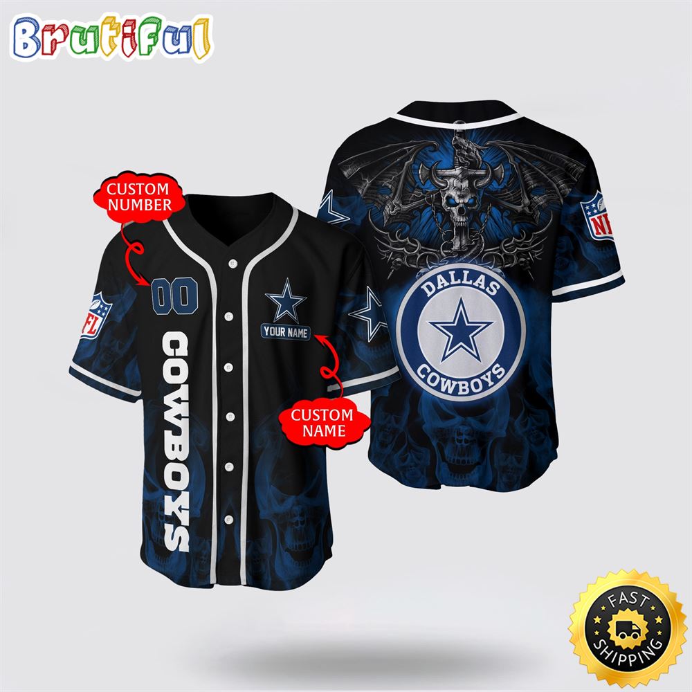 NFL Dallas Cowboys Baseball Jersey 3D Personalized Skull Customization Options Available NFL Dallas Cowboys Baseball Jersey 3D Personalized Skull Customization Options Available