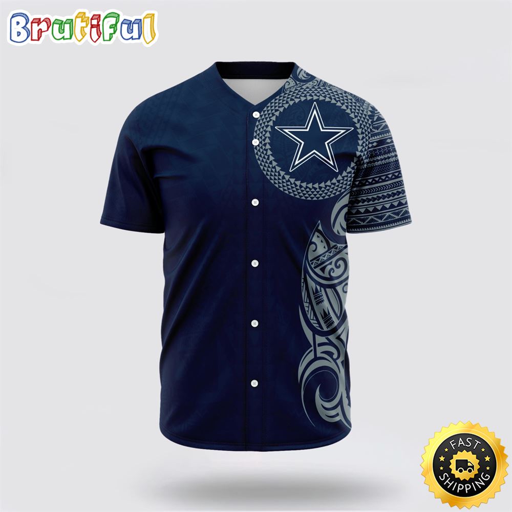 NFL Dallas Cowboys Baseball Jersey American Football Symbol Polynesian Pattern Blue Jersey Shirt NFL Dallas Cowboys Baseball Jersey American Football Symbol Polynesian Pattern Blue Jersey Shirt