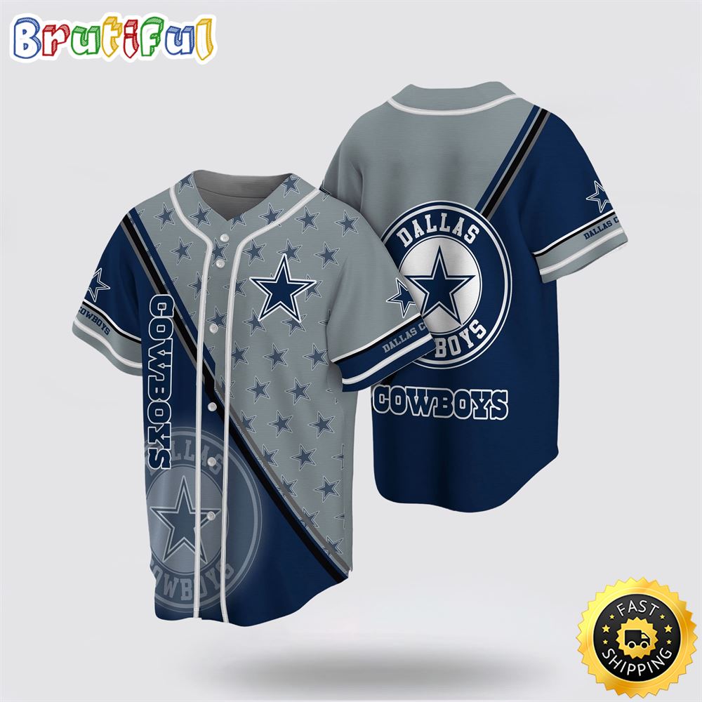 NFL Dallas Cowboys Baseball Jersey American Football Team Symbol Grey Blue Jersey Shirt NFL Dallas Cowboys Baseball Jersey American Football Team Symbol Grey Blue Jersey Shirt