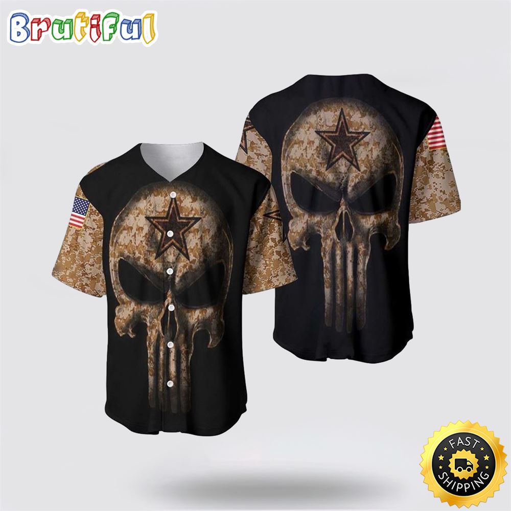 NFL Dallas Cowboys Baseball Jersey Camouflage SkullSummer Gift For Fans