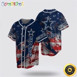 NFL Dallas Cowboys Baseball Jersey Team Symbol American Flag Blue Red Jersey Shirt