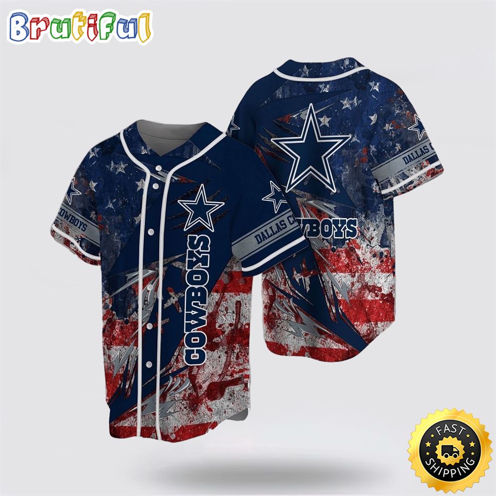 NFL Dallas Cowboys Baseball Jersey Team Symbol American Flag Blue Red Jersey Shirt NFL Dallas Cowboys Baseball Jersey Team Symbol American Flag Blue Red Jersey Shirt