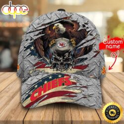 Nfl Kansas City Chiefs Eagle Skull Custom Name 3d Cap